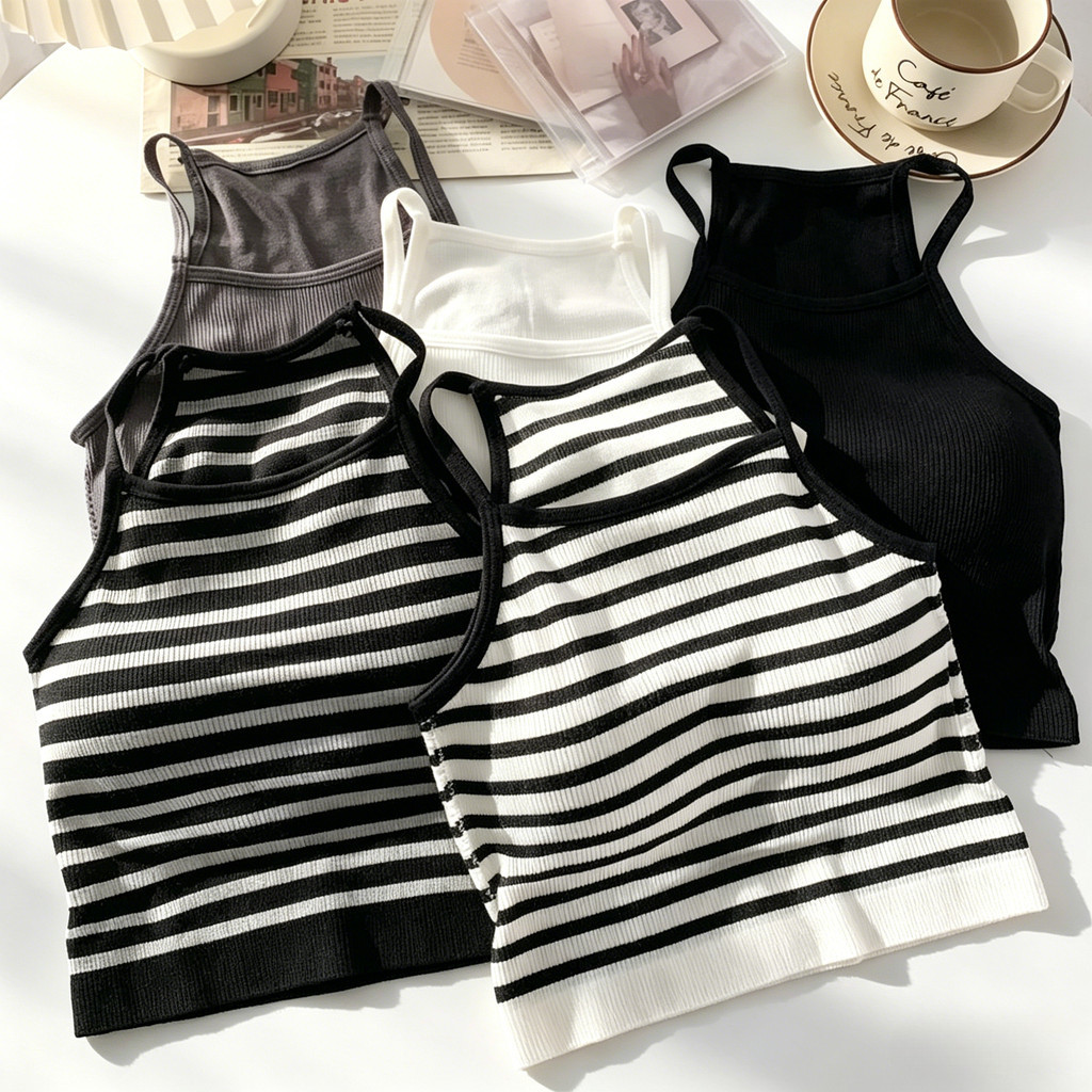Milyfashion Áo Hai Dây Có Đệm Ngực Họa Tiết Kẻ Sọc Thời Trang Mới Phù Hợp Với Nữ