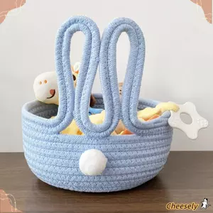 Giỏ đựng thỏ CHEESELY, Giỏ đựng thỏ bông dễ thương, thỏ Phục sinh kết cấu dệt Thiết kế hoạt hình Kích thước máy tính để bàn Giỏ đựng đồ ăn nhẹ