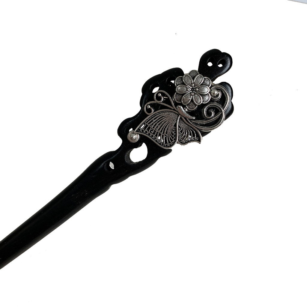 Kẹp Tóc Gỗ Mun Tua Rua 15cm - Phong Cách Cổ Điển Cao Cấp, Phụ Kiện Tóc Thời Trang