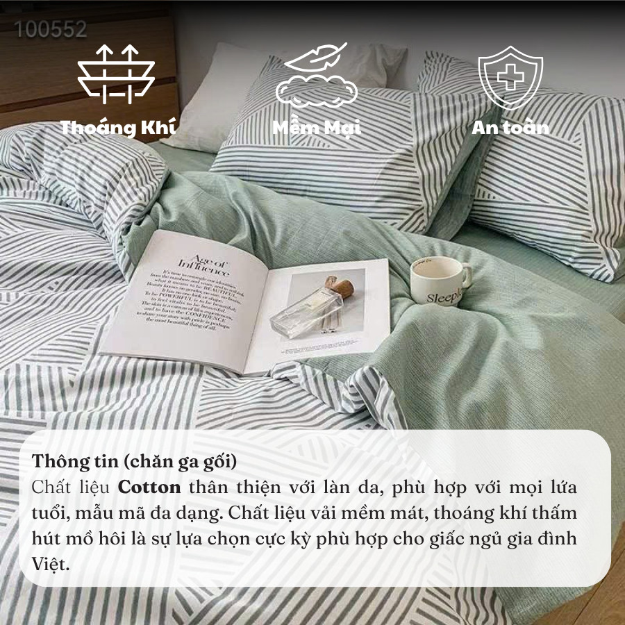 (ST435)Bộ Chăn Ga Gối Cotton Mềm Mại Thoáng Khí  Họa Tiết Đơn Giản Phù Hợp Mọi Lứa Tuổi - MemMinbedding Luxury
