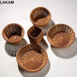 Giỏ đựng rau củ quả bánh mì LAKAM, Hộ gia đình 10 kiểu khăn lau mây dệt Giỏ phục vụ, độ cứng Giỏ mây dệt tay Nhà hàng phục vụ màn hình để bàn