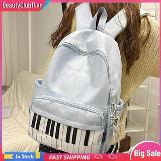 Ba Lô Nylon Chấm Bi Piano Chìa Khóa Túi Laptop 16,9 Inch Có Mặt Dây Chuyền Du Lịch Daypacks Cho Bé Gái Du Lịch Mua Sắm Sử Dụng Hàng Ngày