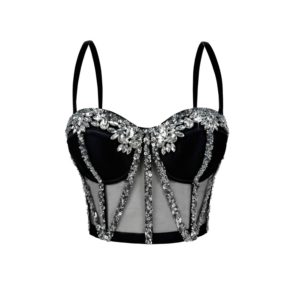 Eo Sling và Áo Corset ngắn skinny nữ, đính kim cương tinh tế
