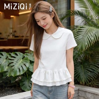 【Hạn giờ】Áo thun cổ búp bê  xù đôi, thiết kế ôm body cute cho bé gái mùa hè