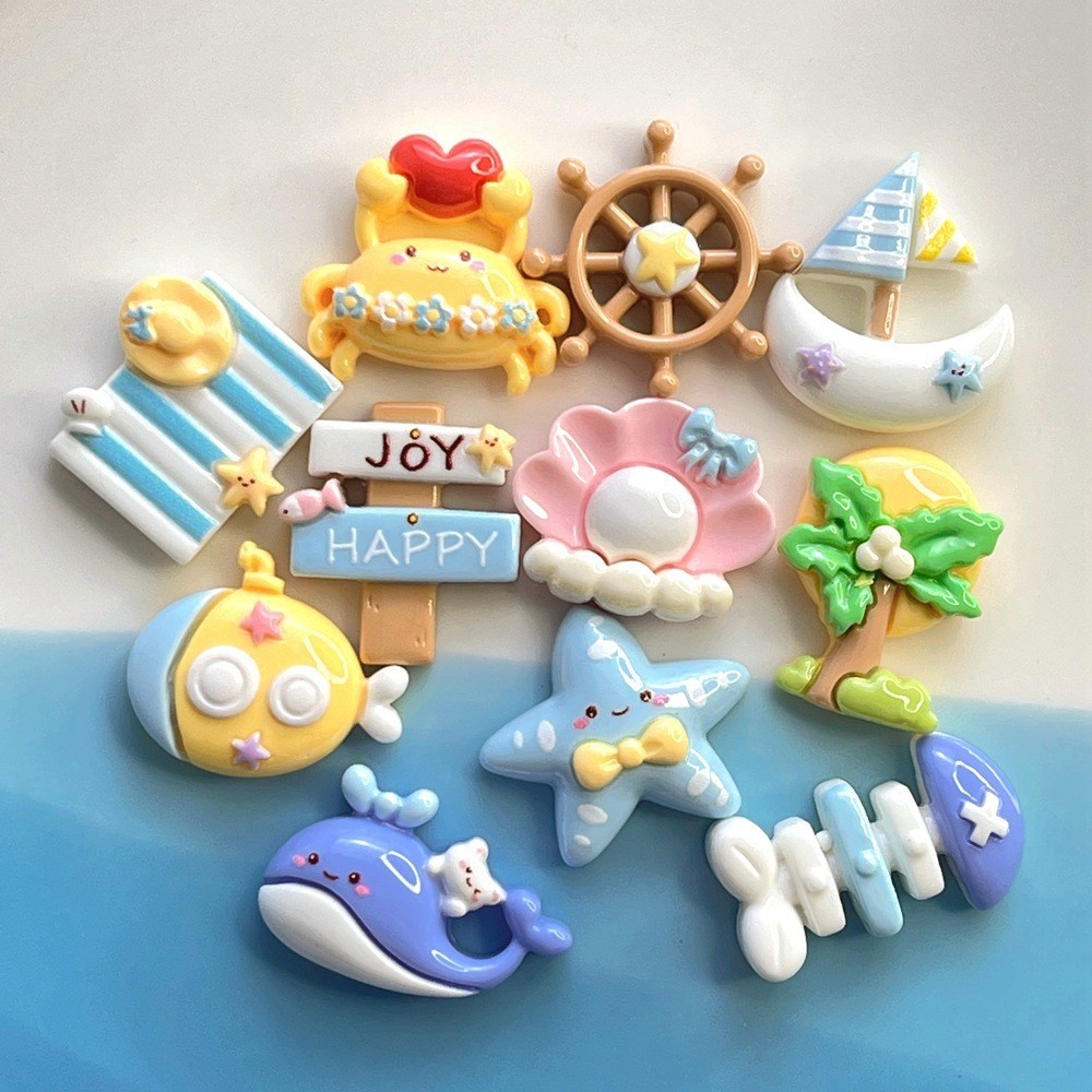 Set Charm Biển Mùa Hè Pastel Ốc Sao Biển Cá Voi Cây Dừa Ngọt Ngào Dễ Thương Phong Cách Hải Dương Trang Trí DIY Xinh Xắn