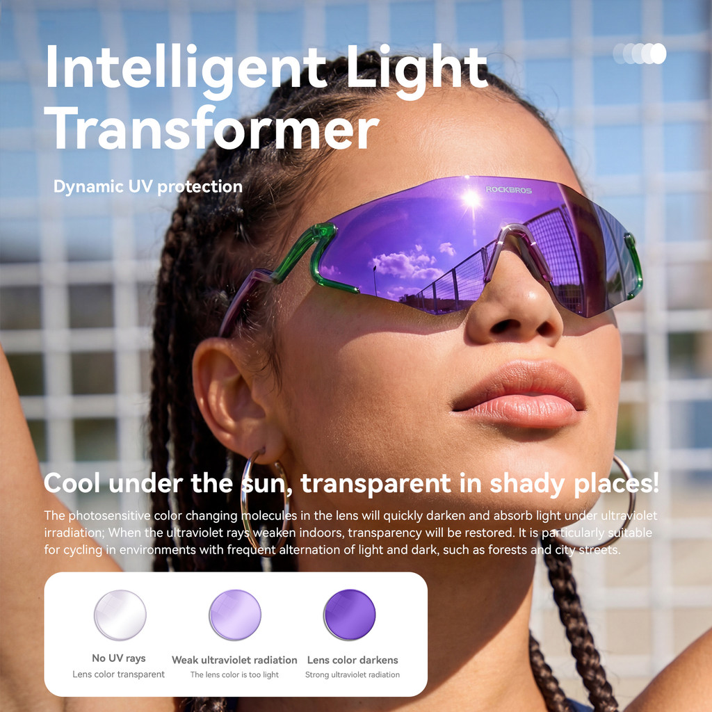 ROCKBROS Kính Thể Thao Ngoài Trời Chống UV Chống Gió Kính Đi Xe Đạp Photochromic
