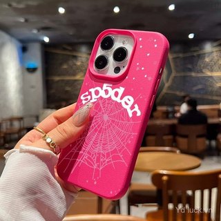 Ốp Điện Thoại Họa Tiết Da Giả Cao Cấp Màu Hồng Spider Web Thích Hợp Cho iPhone 17promax 14plus 16 15pro 13 17 14 15plus 13promax 12 16pro 11 Ốp Chống Sốc
