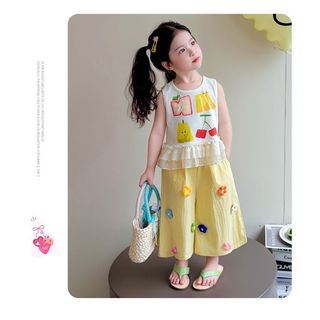 Bộ đồ cho bé gái – Áo sát nách phối quần ống rộng hoa nổi dễ thương, thoáng khí, phong cách Hàn hè