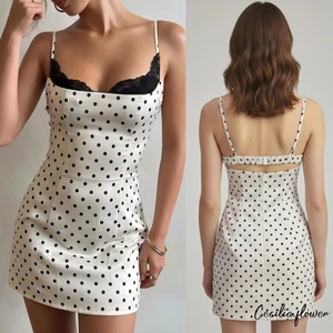 Váy Mini Bodycon dây đeo Spaghetti ren họa tiết chấm bi, phù hợp dự tiệc