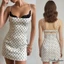 Váy Mini Bodycon dây đeo Spaghetti ren họa tiết chấm bi, phù hợp dự tiệc