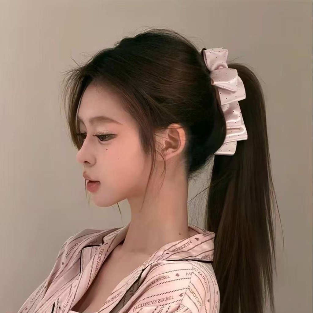 Kẹp tóc chấm bi Satin màu hồng thanh lịch dành cho nữ