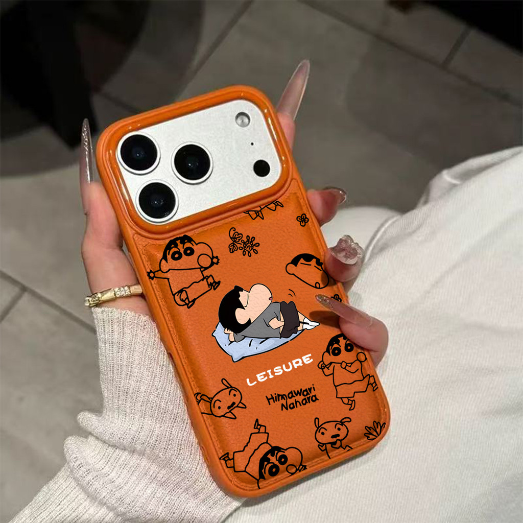 Ốp lưng Crayon Shin-chan Cam Nâu Độc Đáo Chống Sốc Da Gai Cho Nam Nữ Cấp iPhone 17/16/15/14/13/12/11/X/XS Max Pro M