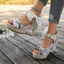 Kích Thước Lớn Thời Trang Nêm Gót Giày Sandal Phong Cách Bohemian Ren-Up Nơ Gai Dây Đi Biển Cá Miệng Cao Gót Sandal S3EX