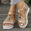 Kích Thước Lớn Khóa Phẳng Dây Đeo Nêm Gót Giày Sandal Mùa Hè Phong Cách Bohemian Mũi Tròn Đế Dày Giày Sandal Cao Gót Nữ PWEN