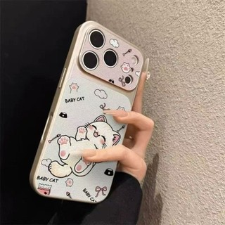 Dành Cho IPhone 17 16 15 14 Plus 13 12 11ProMax X XR XS Phim hoạt hình mèo trắng Corning da dán trường hợp điện thoại
