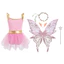 Nyeemya Bé Gái 5 Miếng Bướm Cổ Tích Trang Phục Ruffle Tay Bay Lưới Lớp Phủ Leotard Đồ Bơi Công Chúa Có Cánh Bướm Vòng Hoa Tai Và Bộ Dính