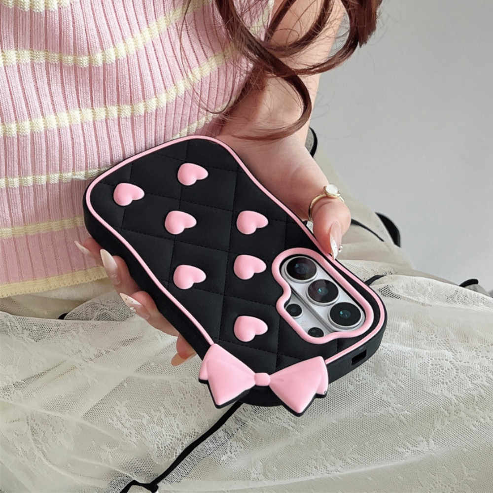 Nơ Trái Tim Trang Trí Ốp Lưng Điện Thoại Samsung Galaxy S26 S25 S24 S23 Ultra FE A57 A56 A55 A54 A37 A36 A35 A26 A17 A16 A07 A06 Dày Viền Sóng Chống Rơi Thời Trang Quà Tặng Gil Mềm Mại