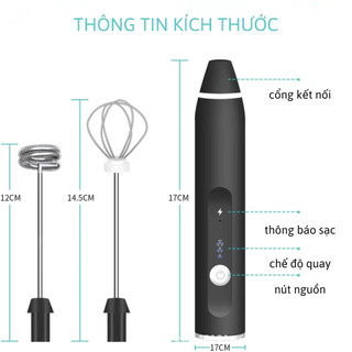 Máy tạo bọt cafe, máy đánh trứng mini cầm tay sạc USB 3 tốc độ sử dụng pin sạc cao cấp