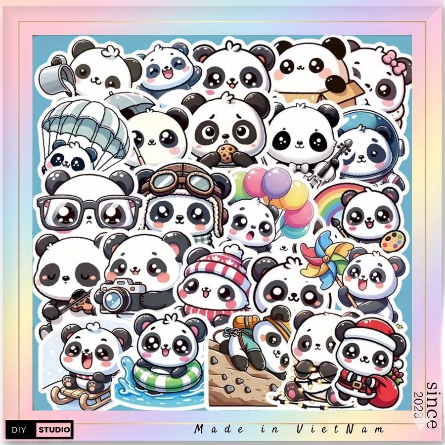 100 sticke Hoạt Hình Dễ Thương Gấu Trúc Series Graffiti Miếng Dán Cho Vali Điện Thoại Di Động Ốp Lưng Laptop Mũ Bảo Hiểm