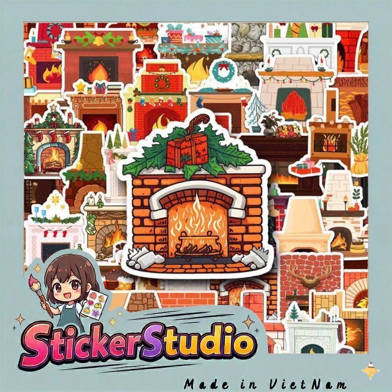 Sticker bếp lửa giáng sinh trang trí noel năm 2025 mẫu siêu hot