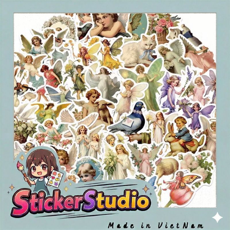 60 sticker nàng tiên nghệ thuật cổ điển trang trí siêu đẹp  trang trí sổ tay note book laptop mũ bảo hiểm chống nước tốt