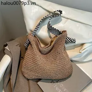 Phong Cách Lười Dung Tích Lớn Ống Hút Dệt Túi Nữ Mùa Hè Đi Biển Kỳ Nghỉ Túi Dệt Phong Cách Dân Tộc Dây Đeo Vai Rộng Đi Làm Túi Tote