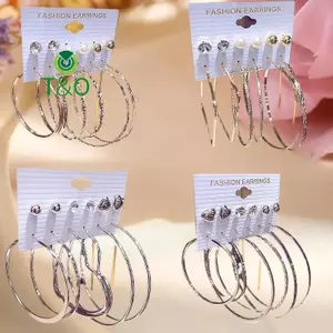 Bộ 6 đôi bông tai hình tròn hợp kim, thiết kế nhiều tầng, thời trang và thanh lịch
