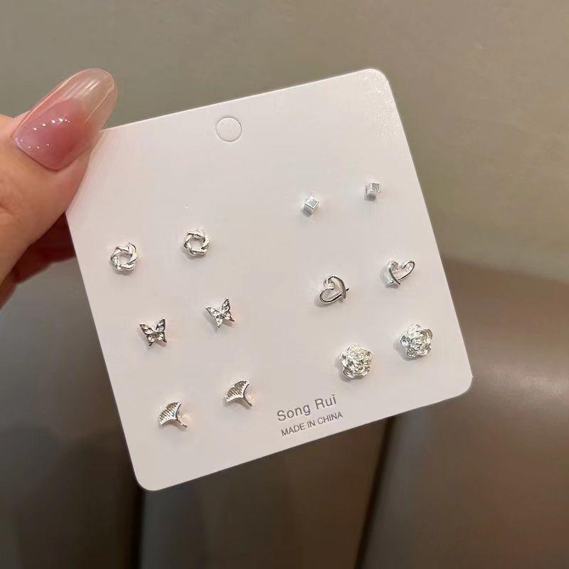 12 cái bông tai bạc nữ họa tiết hoa hình học đơn giản, không gây dị ứng - Trang sức tinh tế dành cho học sinh