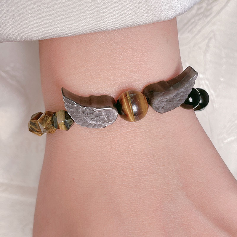Vòng tay đôi Obsidian bạc phong cách Trung Quốc mới