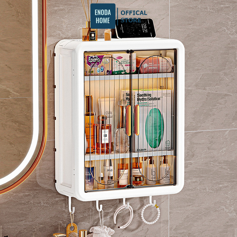 Tủ Kệ Treo Tường Phòng Tắm ENODA HOME, Tủ Kệ Trong Suốt Đựng Mỹ Phẩm Kèm Miếng Dán Treo Tường HTREO001