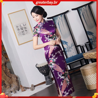 [Deryu] Đầm dạ hội ngắn tay phù dâu in hình con công dành cho nữ