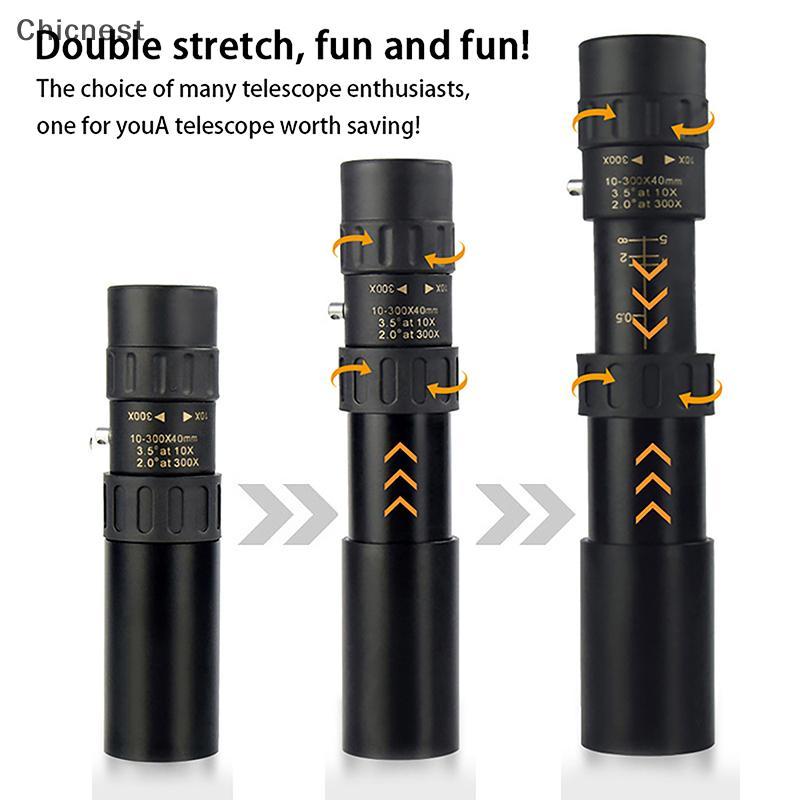 Ống nhòm zoom 10-300x40 kim loại chất lượng cao, hỗ trợ chụp ảnh điện thoại với lens BAK4 và độ nét HD