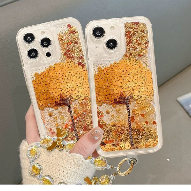 Cây may mắn may mắn năm mới Thích hợp cho iPhone17promax Vỏ điện thoại 16 / 14 / 13 Vàng lấp lánh 12 / 11 Vòng tay 15Plus / / dofi