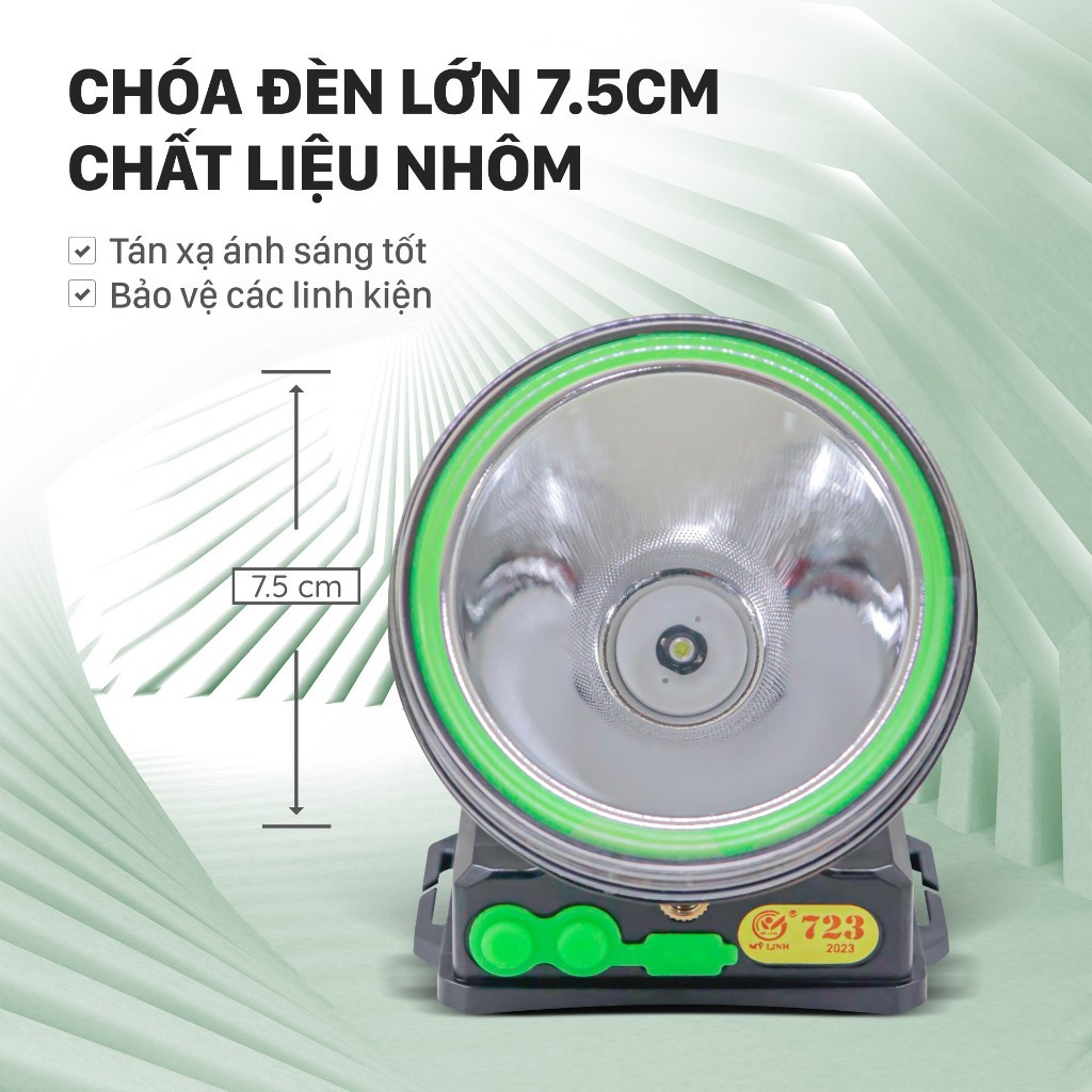 Đèn pin đội đầu siêu sáng 723 Mỹ Linh, đèn pin 2 chế độ sáng, xoay 180 độ, dùng pin lithium 2400mAh