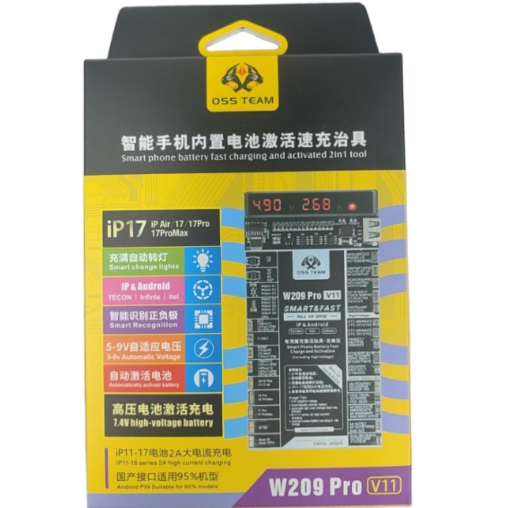 Thử nghiệm bảng kích hoạt pin W209 Pro V11 cho iPhone 6-17 Pro max cho bảng kích hoạt sạc nhanh pin Android