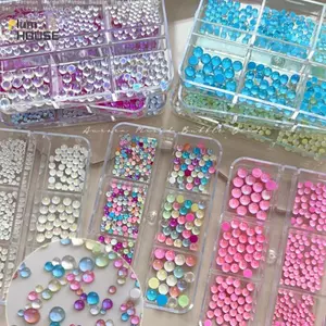 PlumHOUSE Nhiều Màu Sắc Nàng Tiên Cá Bong Bóng Hạt Nửa Tròn Đáy Phẳng Sáng Bóng Aurora Kích Thước Hỗn Hợp Màu Kẹo Móng Tay Nghệ Thuật Phụ Kiện Trang Trí Làm Móng Tay VN