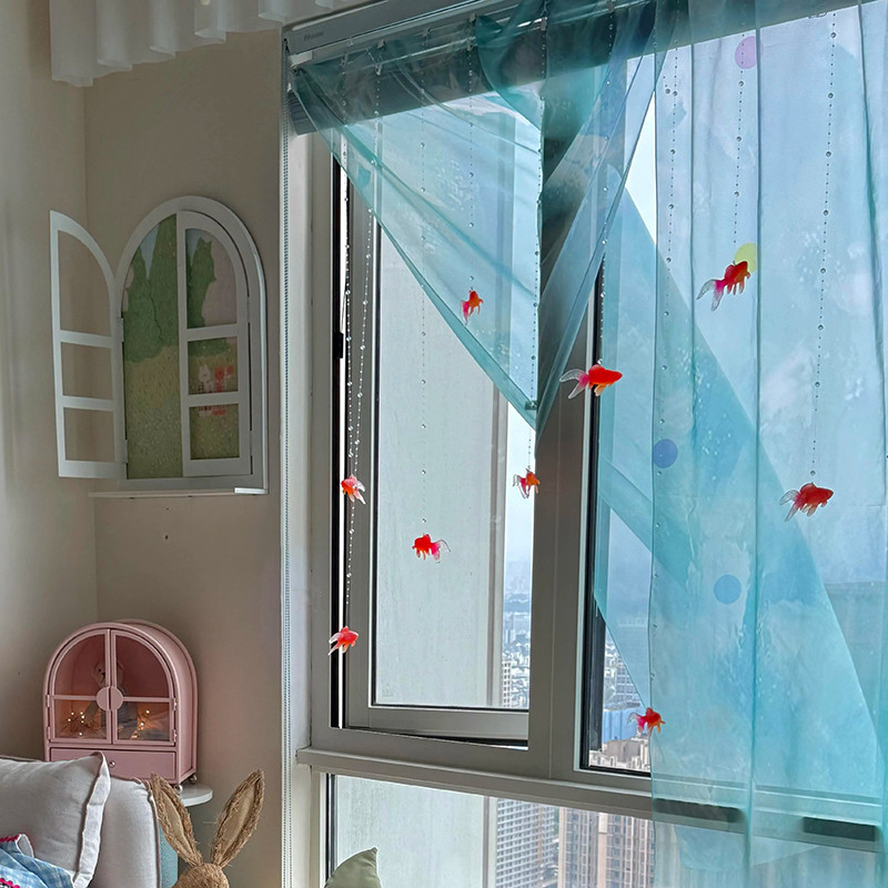 Rèm trang trí cá vàng xanh Rèm in hình Sheer Lọc ánh sáng Voile cho gia ...