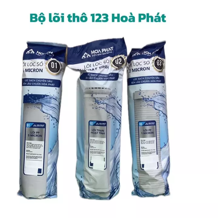 Bộ lõi lọc nước 1,2,3 Hoà Phát gồm lõi 1 Pp 5, lõi 2 than hoạt tính , lõi 3 Pp 1