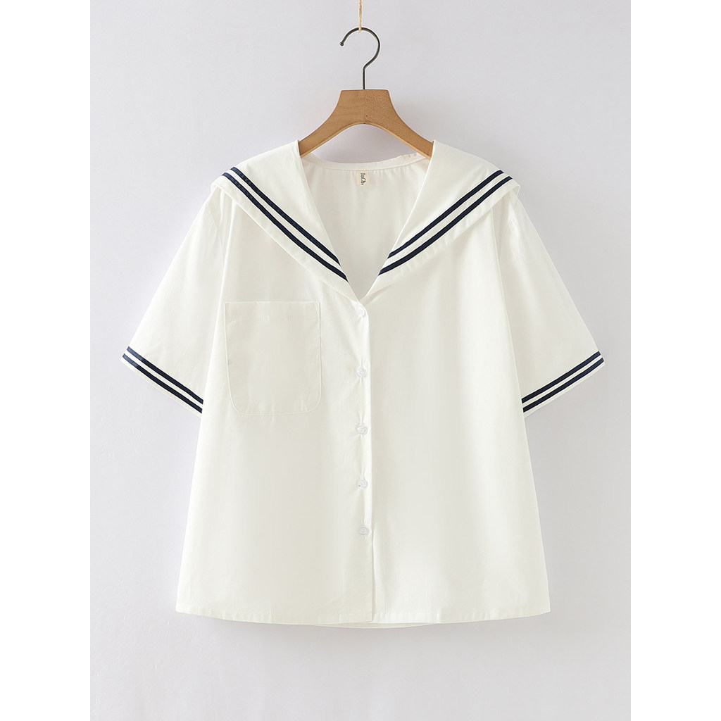 [Hàng có sẵn] Áo sơ mi nữ cotton, cổ bèo phong cách trẻ trung