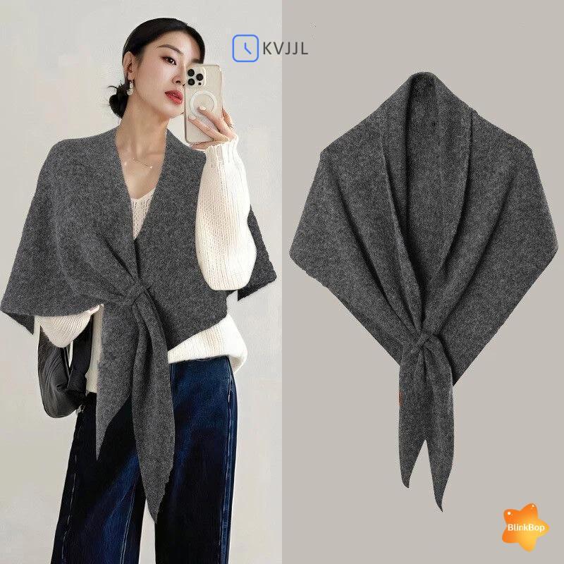 Khăn choàng cardigan cape len mùa đông, thiết kế tam giác dày, giữ ấm tốt