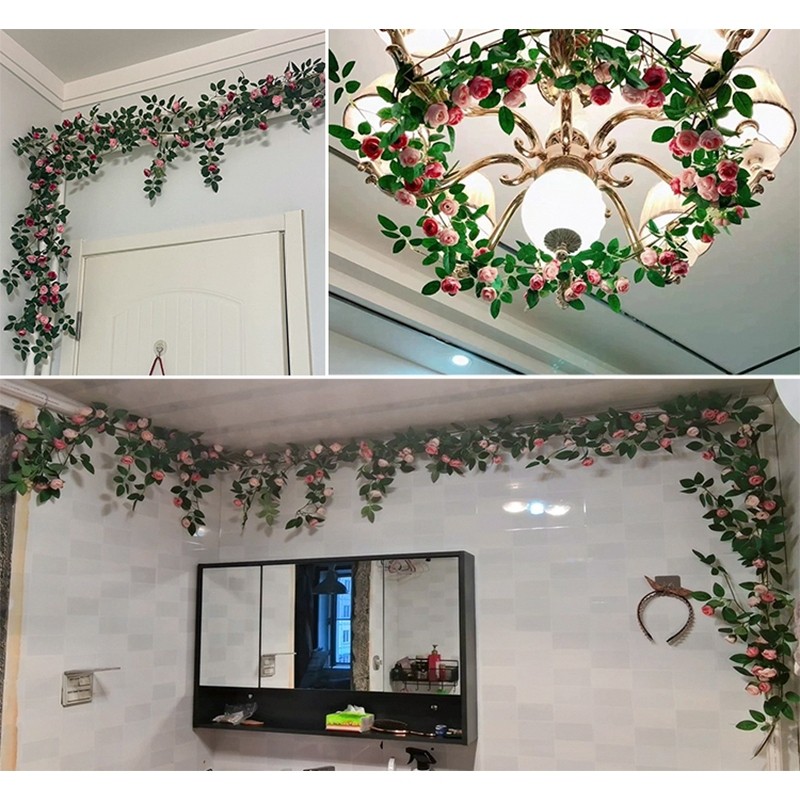 Dây hoa hồng leo giả thiết kế tinh tế decor, trang trí tường nhà và quán cafe nổi bật thu hút