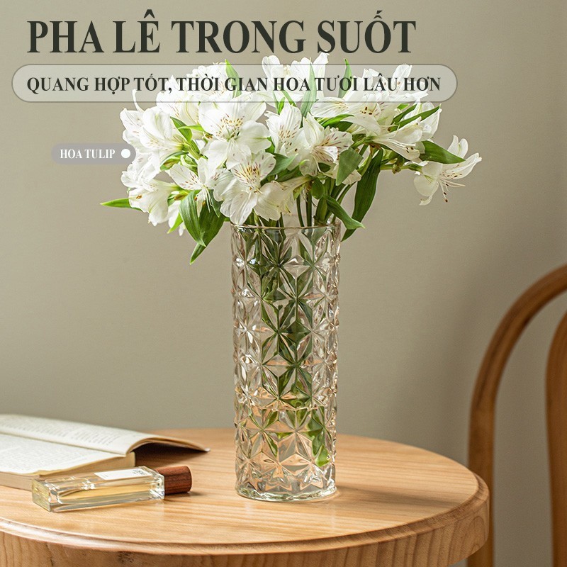 Bình Hoa Thủy Tinh đa năng, dáng trụ 20cm cao cấp, dùng để cắm hoa trang trí cho mọi không gian