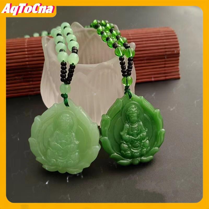 Mặt dây chuyền ngọc xanh khắc hình Phật Bà Quan Âm, trang sức Phật giáo mang lại may mắn cho cả nam và nữ