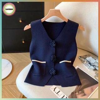 Áo vest không tay cổ chữ V màu trơn, thời trang nữ