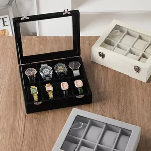 WHX [Sẵn sàng] Hộp đồng hồ Flannel 4 bit / 8-bit Chống bụi Hộp lưu trữ trang sức chống ẩm bằng kính Sunroof Hộp sưu tập đồng hồ đeo tay Vòng đeo tay Hộp trưng bày đồng hồ