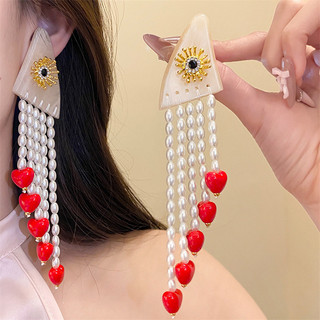 Bông tai tua rua ngọc trai nhựa phong cách retro, đơn giản và thời trang