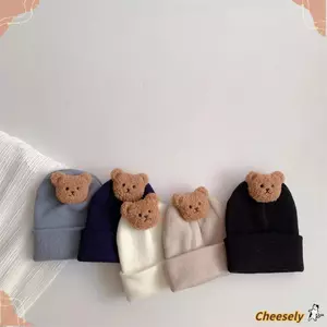 Mũ len trẻ em CHEESELY, Mũ dệt kim hình gấu hoạt hình chống lạnh, Làm dày dễ thương Mềm mại thoải mái Mùa thu đông Mũ trẻ sơ sinh