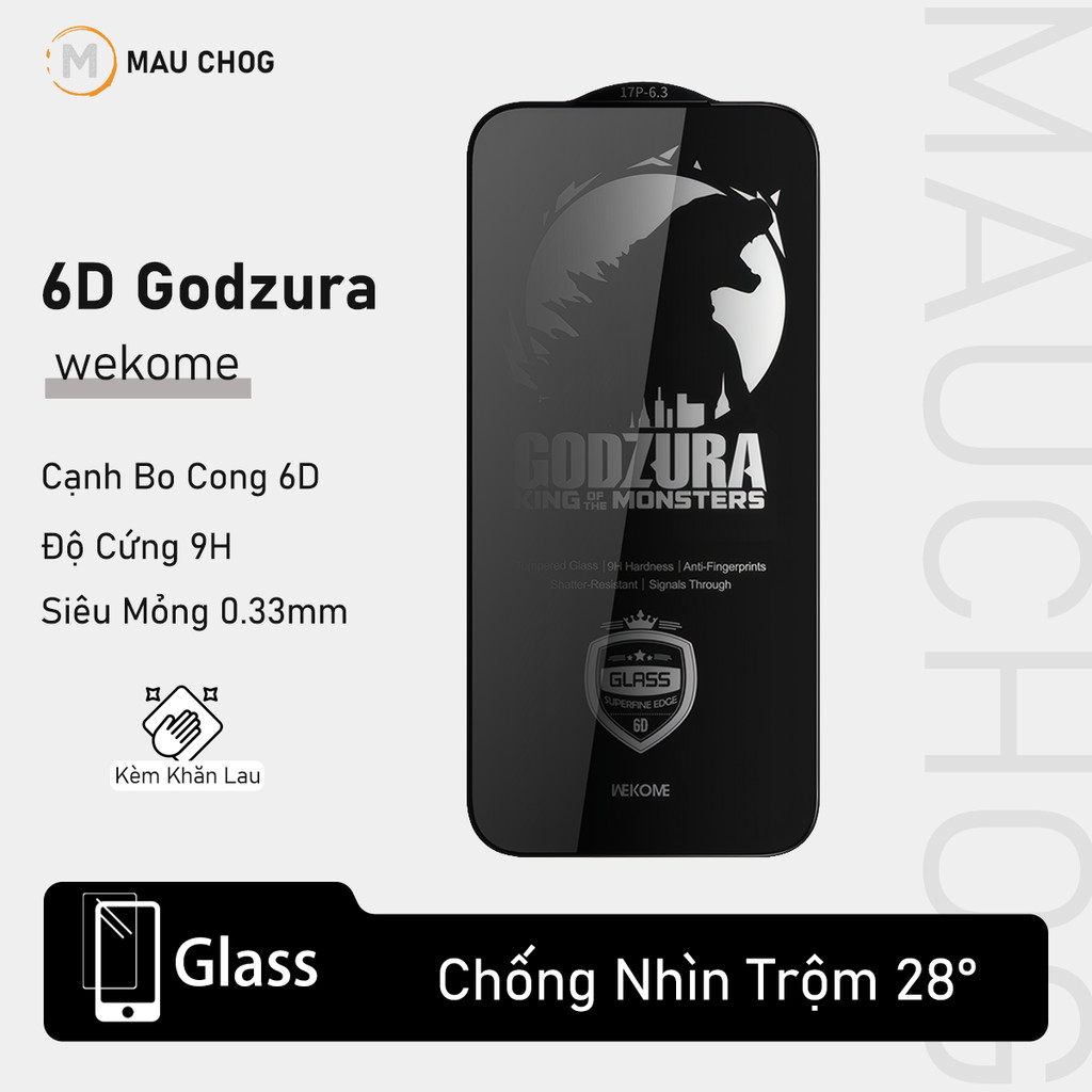 Kính Cường Lực Chống Nhìn Trộm WK Godzura 6D Không Hộp Cho Điện Thoại iPhone 17 Pro Max 16 15 14