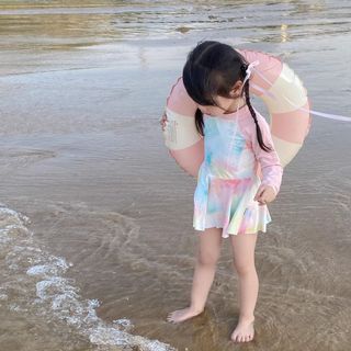 Đồ bơi dài tay cho bé gái - váy bơi họa tiết loang màu dễ thương chống nắng nhanh khô đi biển