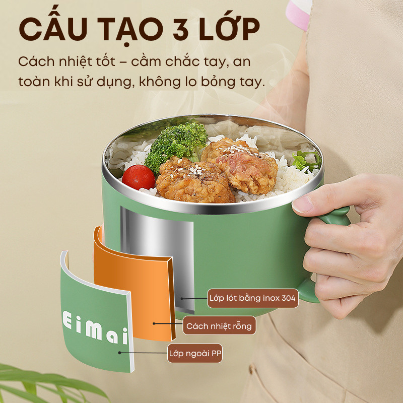 Bát Mì Ăn Liền 1300ml KOOBEE Inox 304 2 Lớp – Bát Giữ Nhiệt Có Nắp, Tặng Đũa Thìa, Đựng Cơm Canh Tiện Lợi| 369